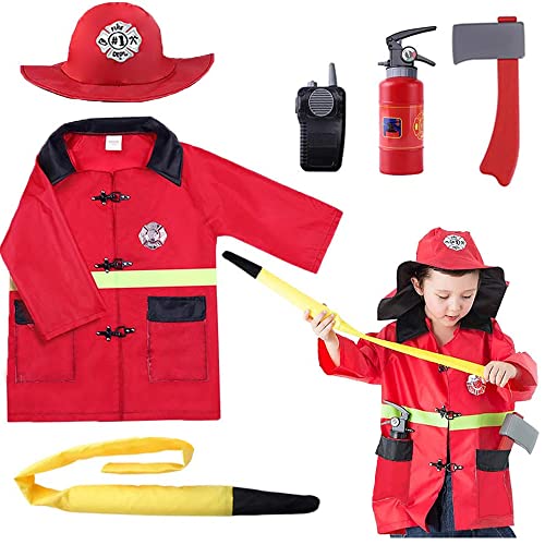 iPlay iLearn Kids Firefighter Costume Toddler Fireman Dress up Fire Pretend Chief Outfit Halloween Role Play Career Suit WWalkie Talkie Hose Party Birthday Gift for 3 4 5 6 7 Year Old Boy Girl 0 belly baby and beyond