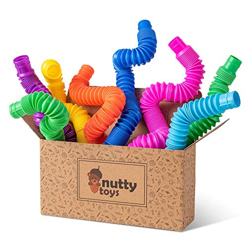 nutty toys 8pk Pop Tubes Sensory Toys Large Fine Motor Skills Learning Toddler Toy for Kids Top ADHD Autism Fidget 2023 Best Toddler Travel Toy Gifts Idea Unique Christmas Boy Girl Stocking Stuffers 0 belly baby and beyond