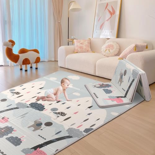 59in x 71in x 04in Portable Double Sided Baby Play Mat XPE Foldable Cartoon Mats Home Indoor Thickened BPA Free Extra Large Waterproof Activity Crawling Mat for BabiesChildren 0 belly baby and beyond