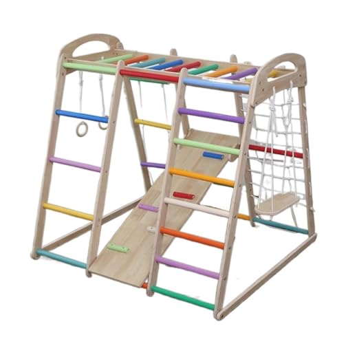 8 in 1 Climbing Toys Wooden Montessori Climber Playset Indoor Jungle Gym with Slide Swing Climbing Net Monkey Bars Rope Ladder Climbing Rock Climbing Ladder Gymnastic Rings 0 belly baby and beyond