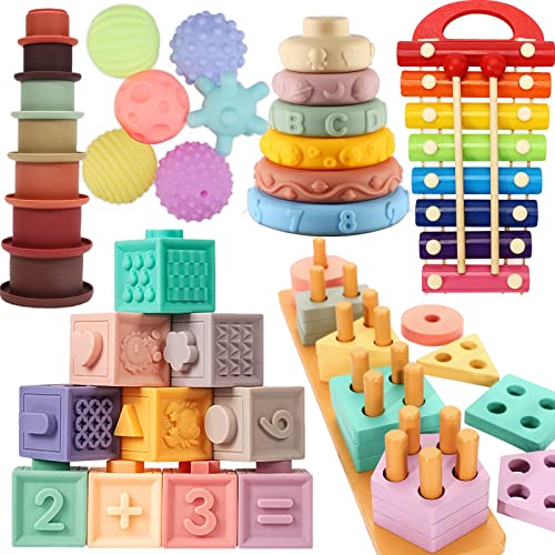 AZEN Baby Toys 6 to 12 Months 6 in 1 Montessori Toys for Babies 6 12 Months Sensory Toys for Toddlers 1 3 Montessori Toys for 1 Year Old 6 Month Old Baby Toys Infant Teething Toys 0 belly baby and beyond