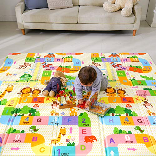 Bammax X Large Waterproof Foam Padded Baby Play Mat Reversible Foldable Safe Thick Baby Foam Play Mat 70 x 78 Use as Baby Crawling Mat or Kids Play Mat for Floor includes Travel Bag 0 belly baby and beyond