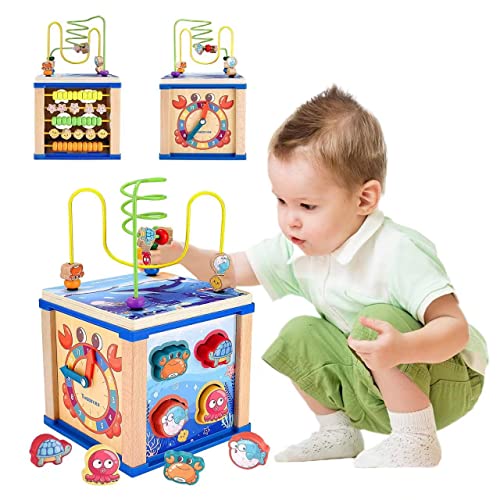 Children Over 3 Years Old Activity Center 5 in 1 Children Toy Gift Beaded Maze Child Activity Cube Shape Classifier Montessori 3 10 year old Children Learning Toys 0 belly baby and beyond