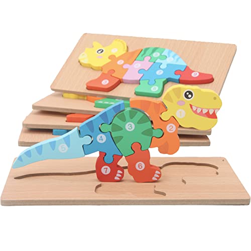 MONTESSORI MAMA Toddler Puzzles for Kids Ages 3 5 Dinosaur Puzzle 5 Pack Montessori Toys for 3 Year Olds Toddler Toys Age 2 4 Gifts for 3 Year Old Boys Girls Wooden Puzzles for Toddlers 0 belly baby and beyond