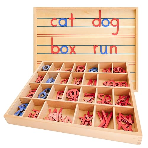 Movable Alphabet Montessori Wooden Letters Moveable Alphabet with Box Letter Mats Lower Case Letters Writing Reading Spelling and Language Learning Materials Red and Blue 0 belly baby and beyond