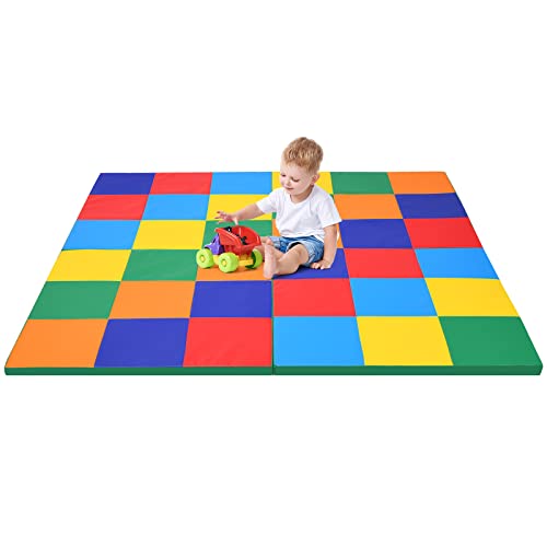 OLAKIDS Baby Foam Play Mat Foldable 58 x 58 Toddler Collapsible Crawl Floor Mat Waterproof Soft Thick Patchwork Play Mat for Kids Gym Nursery Playroom Colourful 0 belly baby and beyond