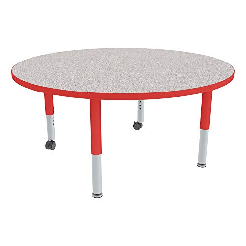 Round Adjustable Height Mobile Preschool Activity Table Gray Nebula TopRed Edge Band 0 belly baby and beyond