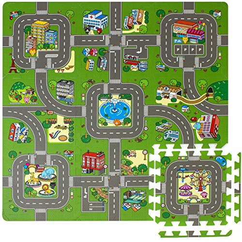 Sorbus Traffic Play mat Puzzle Foam Interlocking Tiles Kids Road Traffic Play Rug Children Educational Playmat Rug Great for Playing with Toy Cars Trucks 9 Tiles with Borders 0 belly baby and beyond