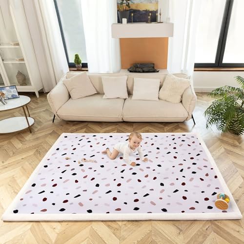 Stylish Coral Velvet Baby Play Mat 60x80 Terazzo Soft 1 Thick High Density Memory Foam Nursery Rug Playmat for Floor with Non Slip Backing for Crawling Playing Non toxic odorless Area Rug 0 belly baby and beyond