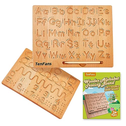 TanFans Wooden Alphabet Tracing Board Montessori Educational Toy for Preschool Fine Motor Skills Development Learn to Write ABC Double Sided Letter Practice Tool Ideal Gift for 3 5 Years Old 0 belly baby and beyond