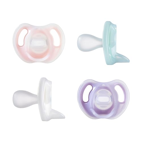 Tommee Tippee Ultra light Silicone Pacifier Symmetrical One Piece Design BPA Free Silicone Binkies 0 6 months Pack of 4 Pacifiers 0 belly baby and beyond