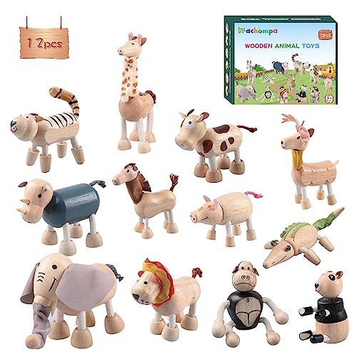 12PCS Bendable Wooden Animal Toys Fun and Posable Animal Toys Figures for Early Education Safari Wood Toy for Kids Smooth Natural Wood Wood Animal Learning Toy for Children 0 belly baby and beyond