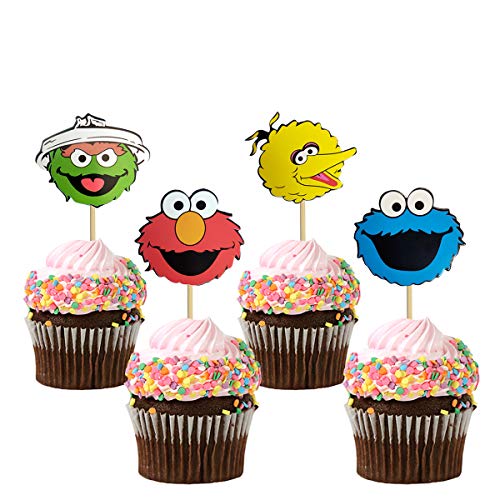 48PCS Sesame Elmo Inspired Cupcake Topper for Sesame Street Theme Birthday Party Cake Decoration 0 belly baby and beyond