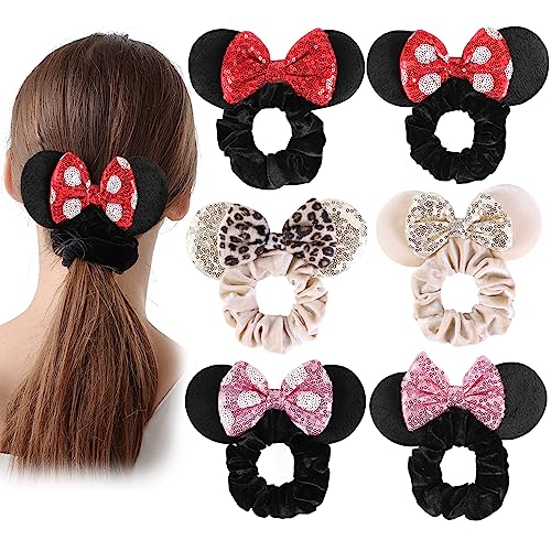 6 Pcs Mouse ScrunchiesShiny Bows Mouse ears for Birthday Parties Themed Events A Perfect Addition to Your Trip Essentials and Accessories For women 0 belly baby and beyond