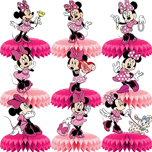 9Pcs Minnie Birthday Party Supplies for MouseMinnie Honeycomb CenterpiecesMinnie Theme 3D Table Decorations 0 belly baby and beyond