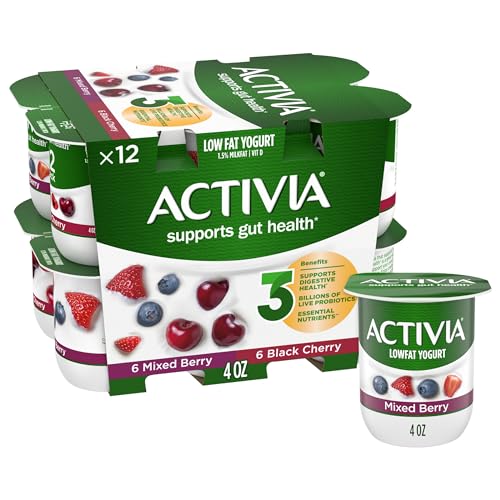 Activia Black Cherry and Mixed Berry Probiotic Yogurt Delicious Lowfat Yogurt Cups to Help Support Gut Health 12 Ct 4 OZ 0 belly baby and beyond