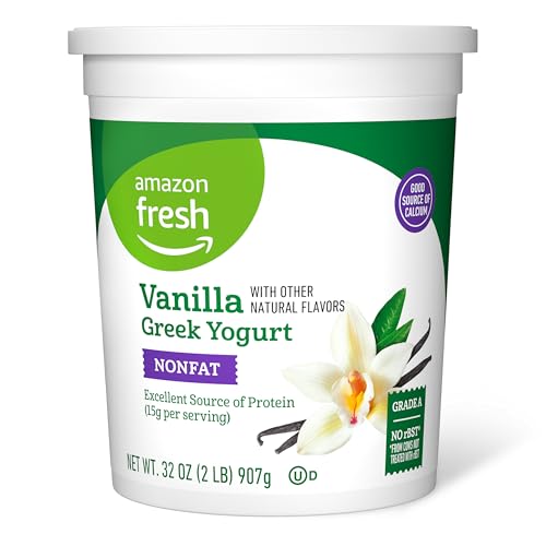 Amazon Fresh Greek Nonfat Vanilla Yogurt 32 Oz Previously Happy Belly Packaging May Vary 0 belly baby and beyond