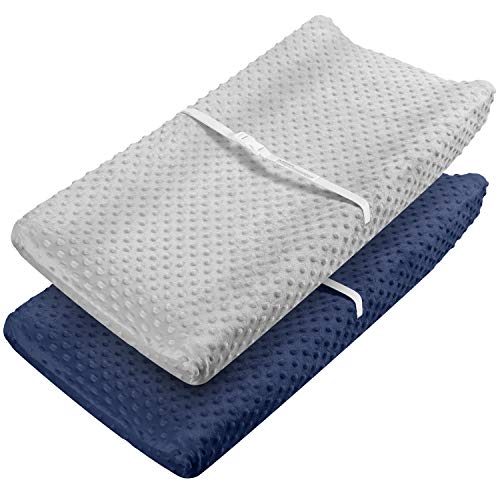 Babebay Changing Pad Cover Ultra Soft Minky Dots Plush Changing Table Covers Breathable Changing Table Sheets Wipeable Changing Pad Covers Suit for Baby Boys and Girls Lt Grey Navy Blue 0 belly baby and beyond