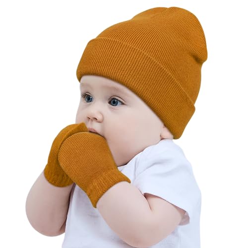 Baby Beanie Hat Gloves Set Kids Winter Warm Knit Hat with glvoesToddler Soft Beanie for Little Boys Little Girls Children 0 belly baby and beyond