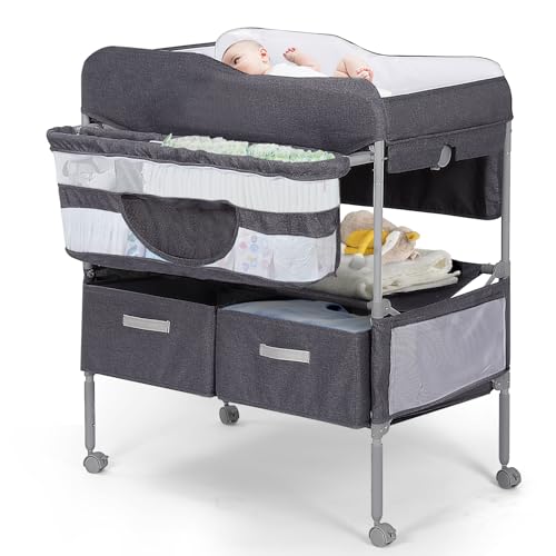 Baby Changing Table Portable Changing Table with 2 Storage Baskets Adjustable Heights Foldable Changing Table Dresser with Soft Waterproof Changing Station for Newborns Infant 0 belly baby and beyond