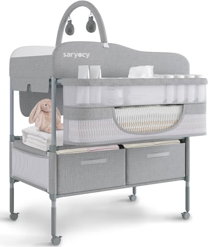 Baby Changing Table Versatile Folding Changing Table Waterproof Diaper Changing Station Adjustable Height with 2 DrawersBaby Changing Station Mobile Nursery for Infant and Newborn 0 belly baby and beyond