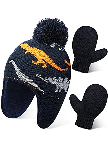 Baby Knitted Winter Hat and Gloves Set Toddler Knit Snow Lined Hat and Gloves for 1 2 Years Old Girls Boys 0 belly baby and beyond