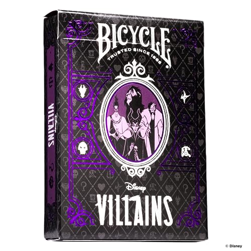 Bicycle Disney Villains Playing Cards Features 12 Disney Villains including Scar Maleficent Ursula and more Green or Purple Playing Cards Colors May Vary 0 belly baby and beyond