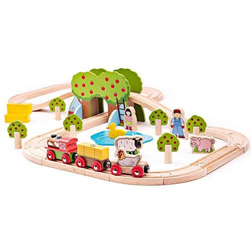 Bigjigs Rail Farm Animals Wooden Train Set Wooden Toys 44pc Train Set Wooden Train Track Farm Toys Wooden Toys for 3 Year Olds Farm Set 0 belly baby and beyond