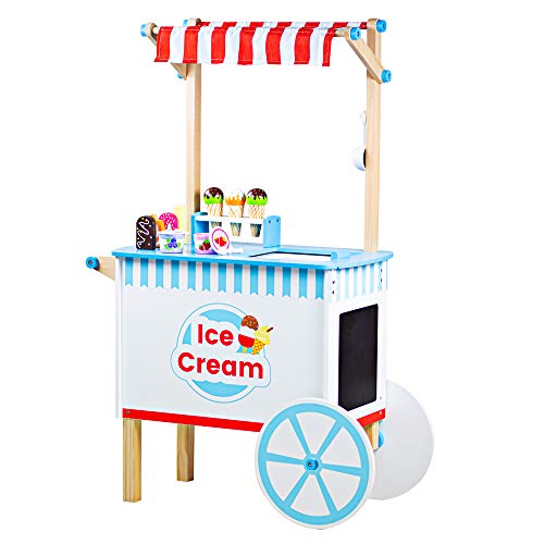 Bigjigs Toys Wooden Ice Cream Cart Toy 18x Pieces of Ice Cream Ice Lolly Toy Food with Spoons Ice Cream Scoop Quality Kids Ice Cream Cart 0 belly baby and beyond