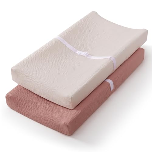 Blissful Diary Muslin Changing Pad Cover for Girls Boys Ultra Soft Breathable Cotton Baby Diaper Change Table Pad Covers 2Pack Dusty PinkCream 0 belly baby and beyond