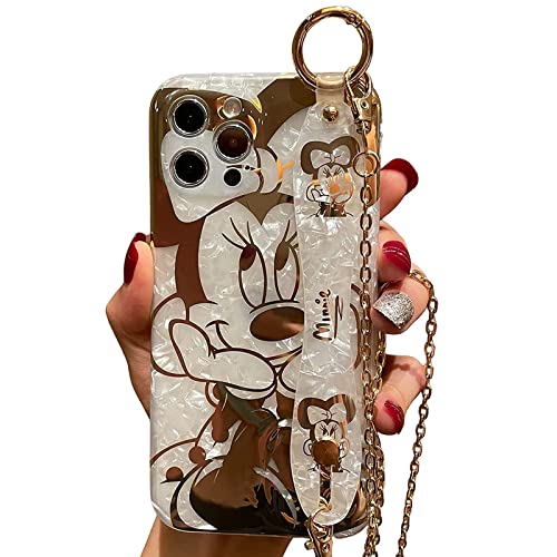 Cartoon Case for iPhone 13 Pro Max 67 Cute Golden Minnie Sparkle Bling Cover with Metal Chain Strap Wrist Strap Kickstand Soft TPU Shockproof Protective for Women Girls 0 belly baby and beyond