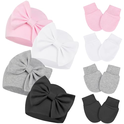 Century Star Newborn Girls Hats Baby Hat and Mitten Set Big Bow Knit Infant Headbands Winter Baby Hat for Girls 0 belly baby and beyond