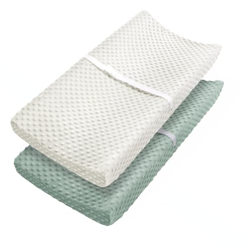 Changing Pad Cover Ultra Soft Minky Dots Plush Changing Table Covers for Baby Girls and Boys 2 Pack Roman Green Lily White 0 belly baby and beyond