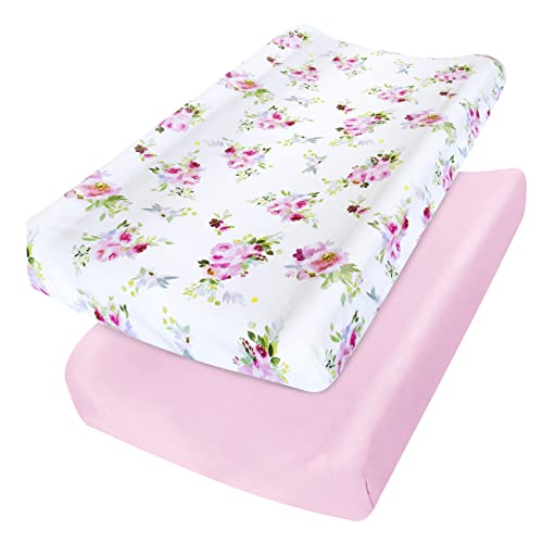 Changing Pad Cover for Girls 2 Pack Lovely Print Soft Diaper Change Table Sheets Fit 32x16 Contoured Pad Comfy Cozy 2 Pack Cradle SheetsFloral 0 belly baby and beyond