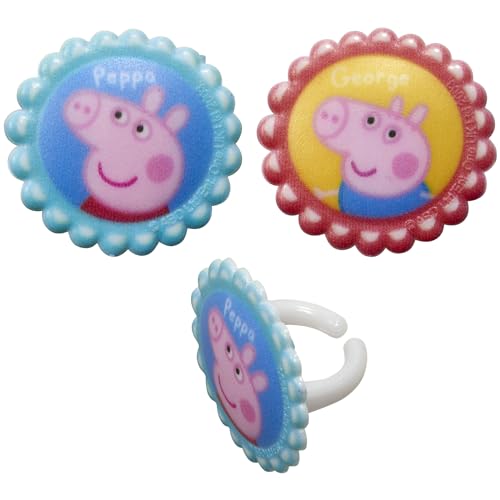 DecoPac Peppa Pig Siblings Rings Cupcake Decorations Featuring Peppa and George Blue and Yellow 3D Food Safe Cake Toppers 24 Pack 0 belly baby and beyond