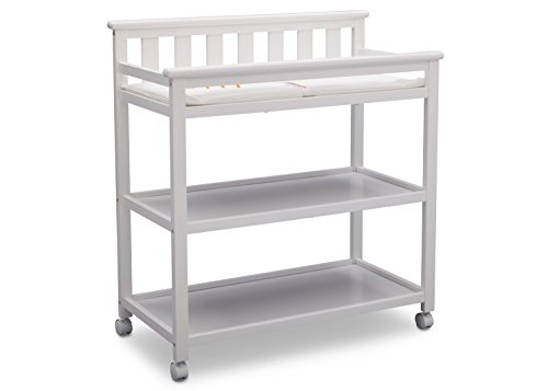 Delta Children Flat Top Changing Table with Wheels and Changing Pad Greenguard Gold Certified Bianca White 0 belly baby and beyond