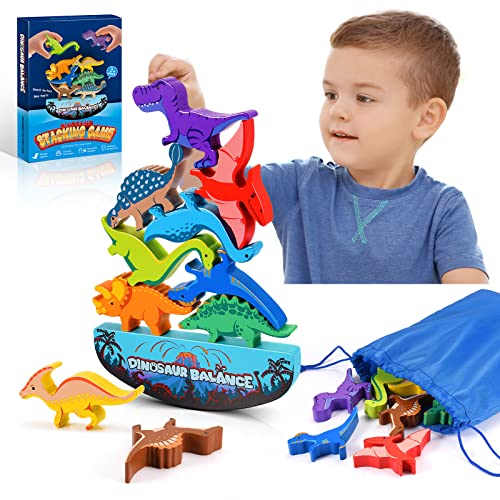 Dinosaur Toys for Kids 3 5 Wooden Stacking Montessori Toys for 3 4 5 6 7 8 Year Old Boys Girls Balance Competition Game for Family Birthday Gifts for Kids Ages 4 8 Classic Version 0 belly baby and beyond