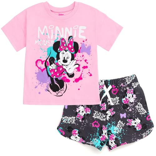 Disney Minnie Mouse Lilo Stitch Princess Winnie the Pooh T Shirt and French Terry Shorts Outfit Set Infant to Big Kid 0 belly baby and beyond