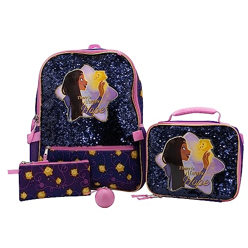 Disney Wish 4 Piece Backpack Set Flip Sequin 16 School Bag for Girls with Front Zip Pocket Purple 0 belly baby and beyond