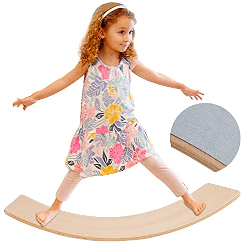 Glintoper 275 Inch Wooden Wobble Balance Board Kid Friendly Yoga and Body Training Toy 0 belly baby and beyond