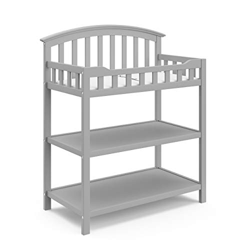 Graco Changing Table with Water Resistant Change Pad and Safety Strap Pebble Gray Multi Storage Nursery Changing Table for Infants or Babies 0 belly baby and beyond