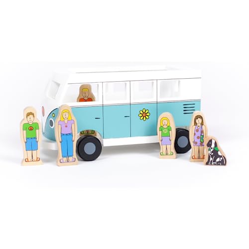 Groovy Love Magnetic Bus by Jack Rabbit Creations Classic Wooden Toy Vintage Retro Van Peaceful Hippie Friends Flower Power Dog Develops Hand Eye Coordination Motor Skills 3 years 0 belly baby and beyond