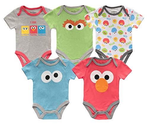 Happy Threads baby boys Sesame Street Baby Boys Elmo Cookie Monster Bodysuit Multi Pack Gift Set 0 belly baby and beyond