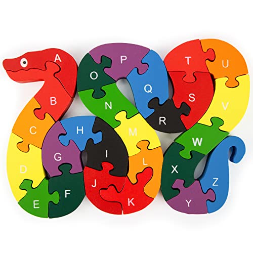 LOVESTOWN Alphabet Jigsaw Puzzle Building Blocks Animal Wooden Puzzle Wooden Snake Letters Numbers Block Toys for Kids Birthday Gifts 0 belly baby and beyond