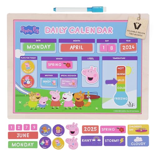 LUPPA Kids Wooden Magnetic Daily Calendar Interactive Learning Reusable Schedule Fun Chore Chart SparkJoy Set for a Colorful Daily Routine Peppa Pig Wooden Calendar 0 belly baby and beyond