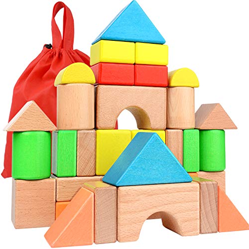 Large Wooden Building Blocks Set Educational Preschool Learning Toys with Carrying Bag Toddler Blocks Toys for 3 Year Old Boy and Girl Gifts 0 belly baby and beyond