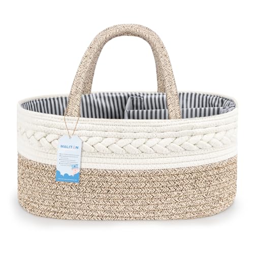 Maliton Extra Large Baby Diaper Caddy Organizer Cotton Rope Nursery Basket Portable Diaper Organizer for changing table Car Diaper Storage Organizer for Baby Stuff Baby Shower Gifts for Newborn 0 belly baby and beyond