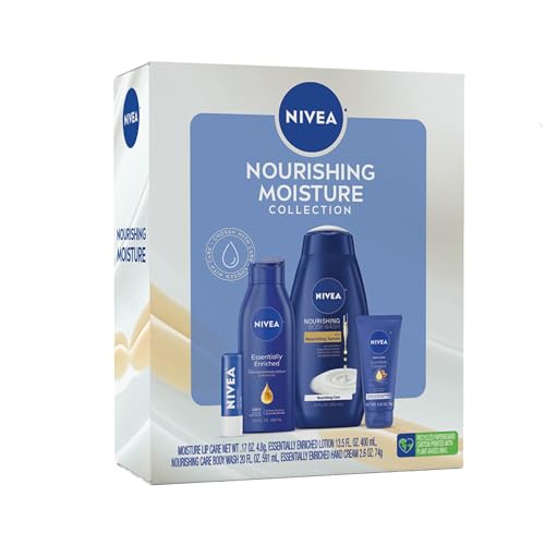 NIVEA Skin Care Set For Her Nourishing Body Wash Moisturizing Body Lotion Lip Balm Stick with Shea Butter Multi Purpose Face Body Foot Cream 4 Piece Gift Set 0 belly baby and beyond