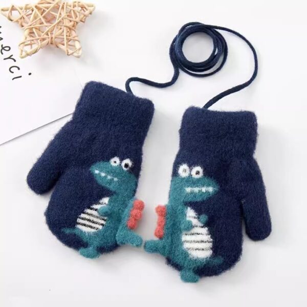 Newfancy Toddler Boys Girls Dinosaur Winter Warm Knit Mittens with String Kids Baby Soft Thick Fleece Lined Gloves 0 1 belly baby and beyond