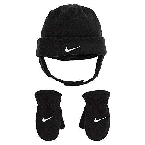 Nike Baby Boys Swoosh Baby Fleece Cap Gloves Set InfantToddler BlackWhite 2T 4T Toddler 0 belly baby and beyond